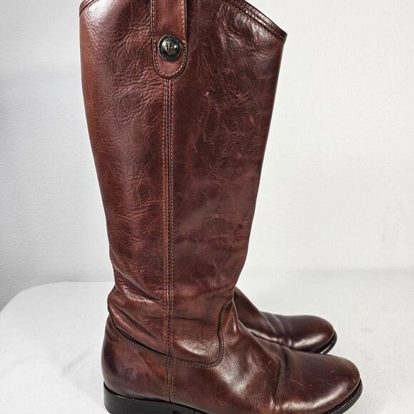 FRYE Melissa Cognac Leather Riding Boot Size 8.5B Trendy Boho - Picture 1 of 12